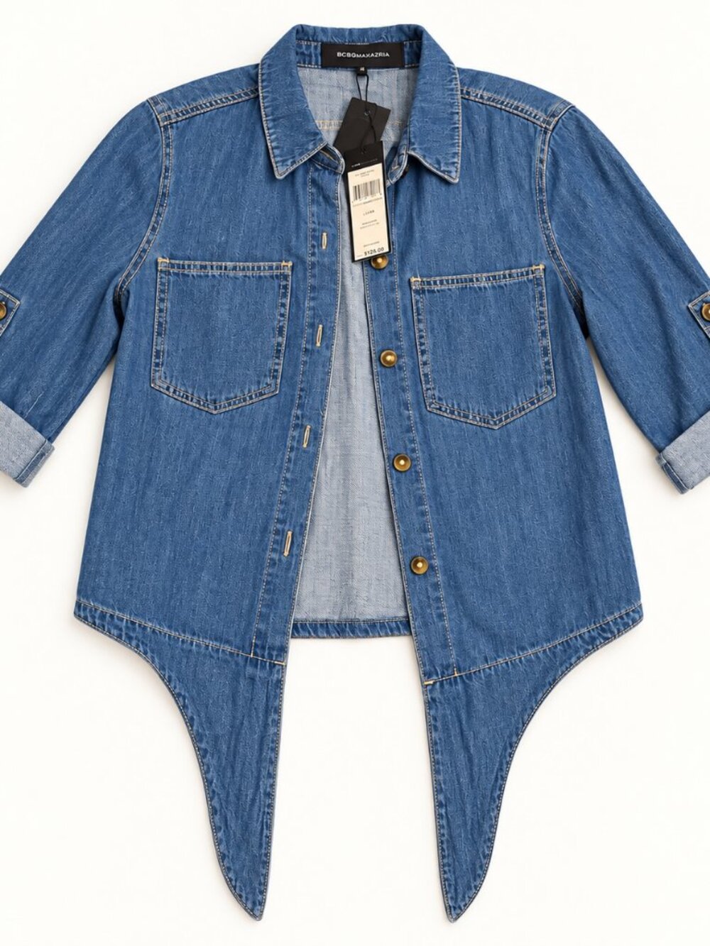 NWT BCBGMAXAZRIA Medium Wash Denim Tie-Front Shirt XXS